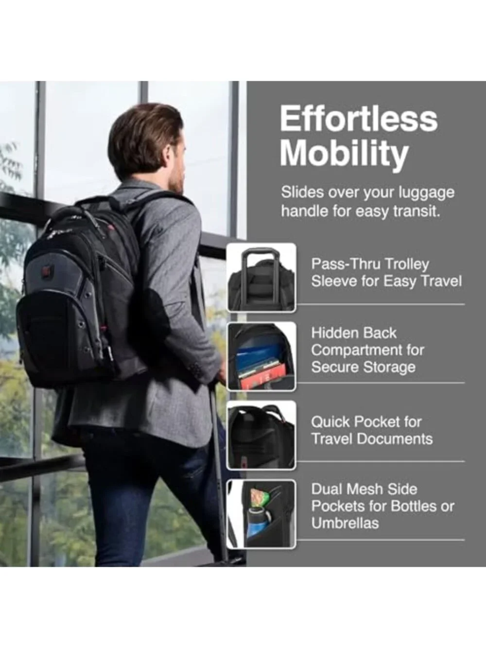 Stylish 16-Inch Laptop Backpack for Men & Women, Black/Grey, Durable & Versatile